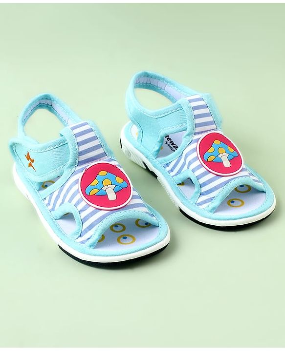 Cute Walk by Babyhug Sandals with Velcro Closure & Mushroom Applique - Light Blue
