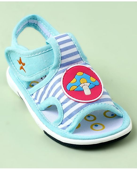 Cute Walk by Babyhug Sandals with Velcro Closure & Mushroom Applique - Light Blue
