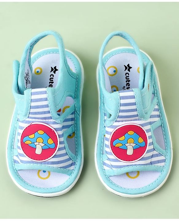 Cute Walk by Babyhug Sandals with Velcro Closure & Mushroom Applique - Light Blue