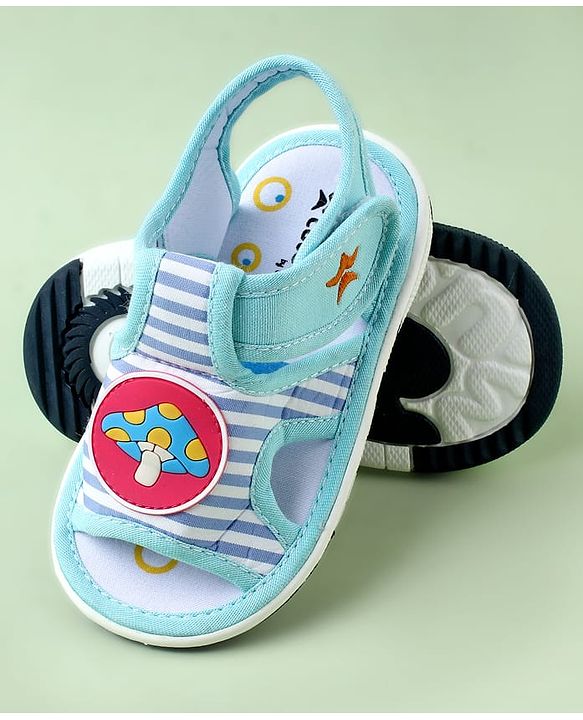 Cute Walk by Babyhug Sandals with Velcro Closure & Mushroom Applique - Light Blue