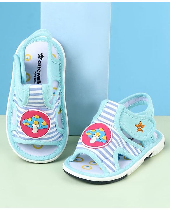Cute Walk by Babyhug Sandals with Velcro Closure & Mushroom Applique - Light Blue
