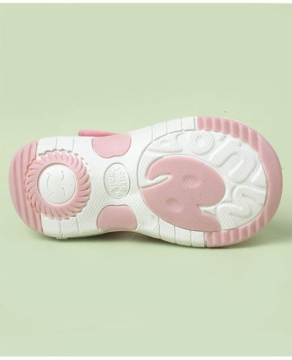 Cute Walk by Babyhug Velcro Closure Polka Dots Printed Sandal With Floral Applique - Pink