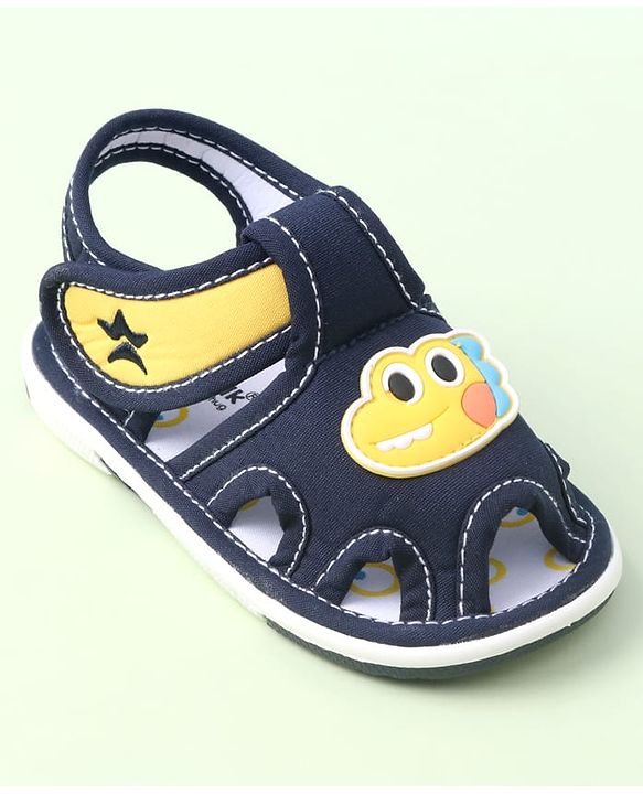 Cute Walk by Babyhug Sandals With Velcro Closure & Dino Applique - Navy Blue