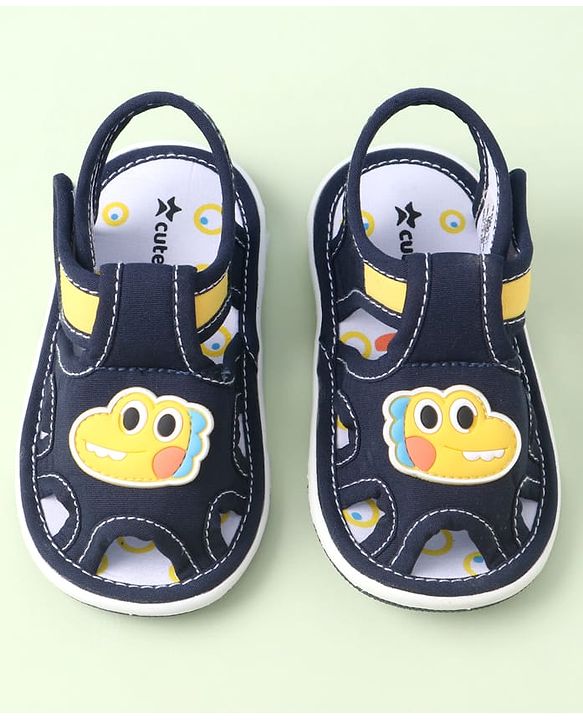Cute Walk by Babyhug Sandals With Velcro Closure & Dino Applique - Navy Blue