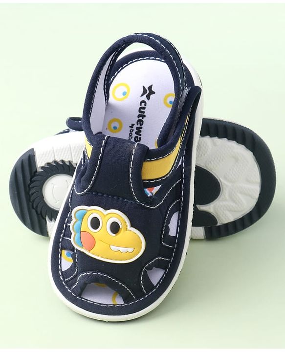 Cute Walk by Babyhug Sandals With Velcro Closure & Dino Applique - Navy Blue