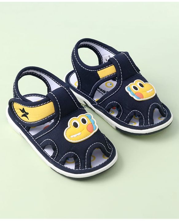Cute Walk by Babyhug Sandals With Velcro Closure & Dino Applique - Navy Blue