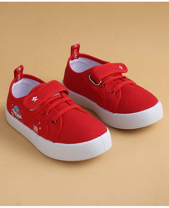 Cute Walk by Babyhug Casual Shoes with Velcro Closure & Space Theme Embroidery - Red