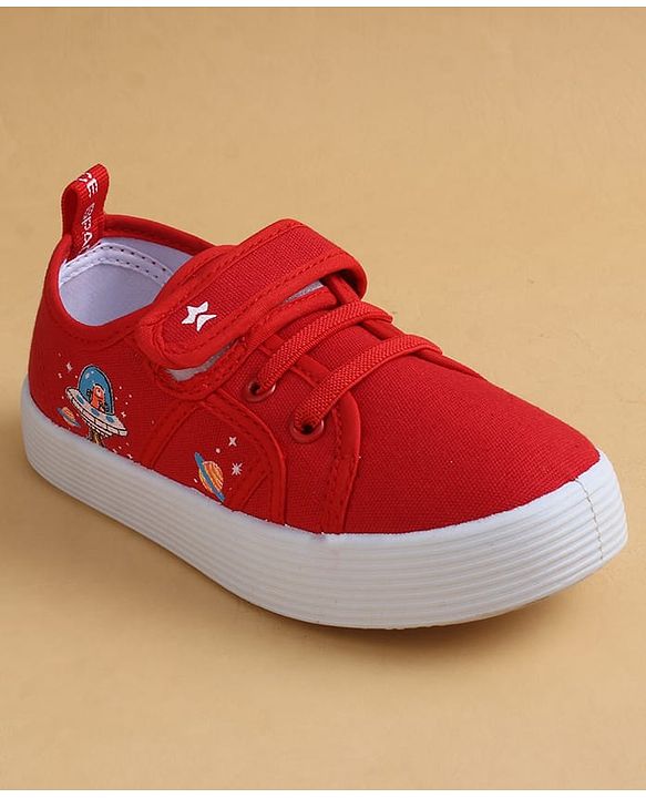 Cute Walk by Babyhug Casual Shoes with Velcro Closure & Space Theme Embroidery - Red