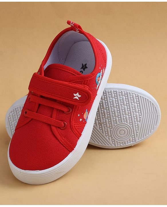 Cute Walk by Babyhug Casual Shoes with Velcro Closure & Space Theme Embroidery - Red