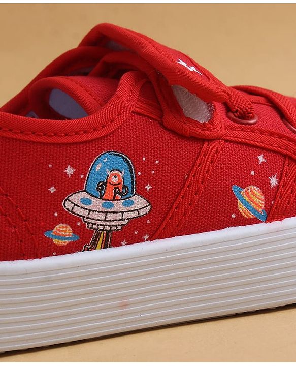 Cute Walk by Babyhug Casual Shoes with Velcro Closure & Space Theme Embroidery - Red