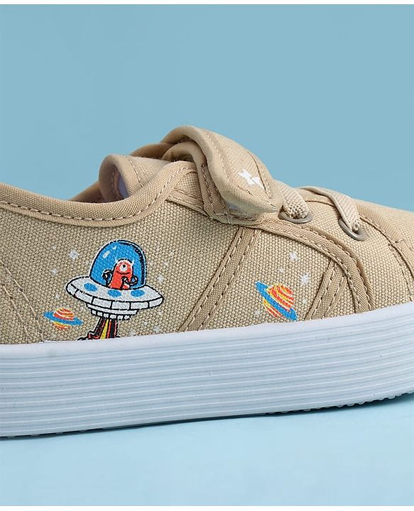 Cute Walk by Babyhug Casual Shoes with Velcro Closure & Space Theme Embroidery - Red
