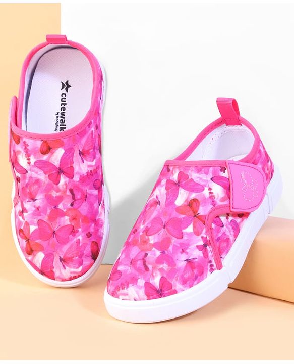 Cute Walk by Babyhug Velcro Closure Casual Shoes With Butterfly Print - Fuchsia