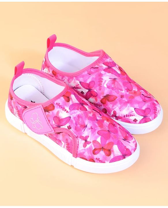 Cute Walk by Babyhug Velcro Closure Casual Shoes With Butterfly Print - Fuchsia