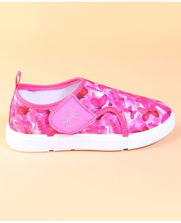 Cute Walk by Babyhug Velcro Closure Casual Shoes With Butterfly Print - Fuchsia