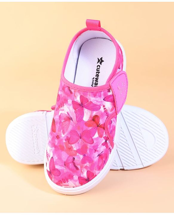 Cute Walk by Babyhug Velcro Closure Casual Shoes With Butterfly Print - Fuchsia