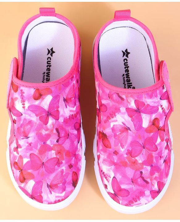 Cute Walk by Babyhug Velcro Closure Casual Shoes With Butterfly Print - Fuchsia