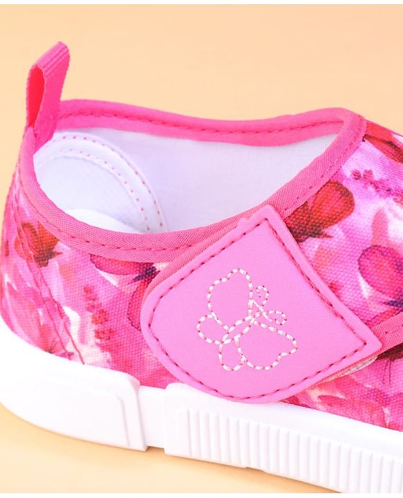 Cute Walk by Babyhug Velcro Closure Casual Shoes With Butterfly Print - Fuchsia