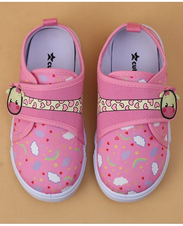 Cute Walk by Babyhug Velcro Closure Casual Shoes with Rainbow Print - Pink