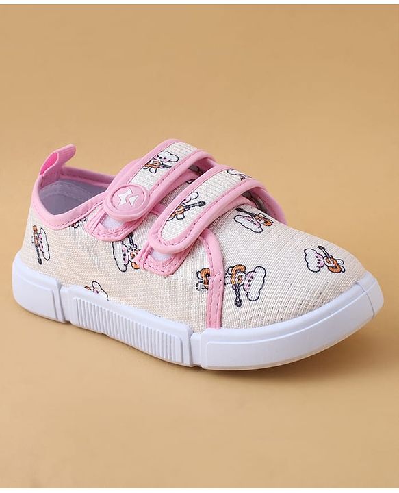 Cute Walk by Babyhug Casual Shoes with Velcro Closure & Teddy Print - Pink