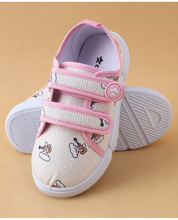 Cute Walk by Babyhug Casual Shoes with Velcro Closure & Teddy Print - Pink