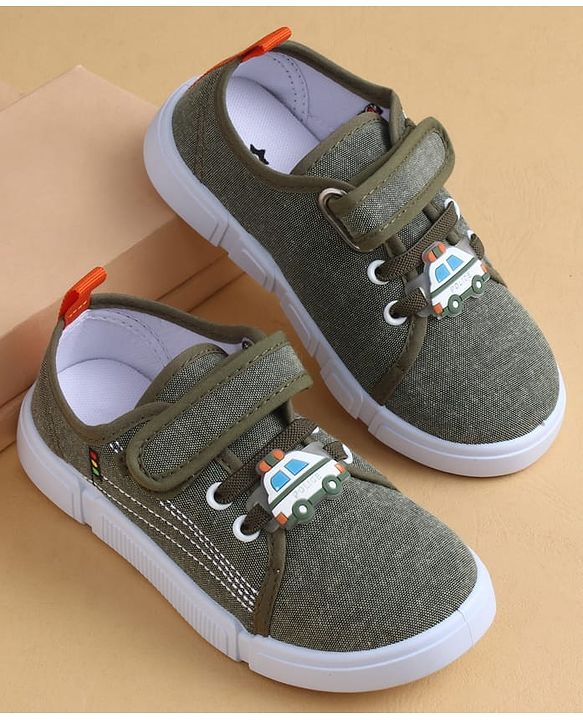 Cute Walk by Babyhug Casual Shoes with Velcro Closure & Vehicle Applique - Olive Green
