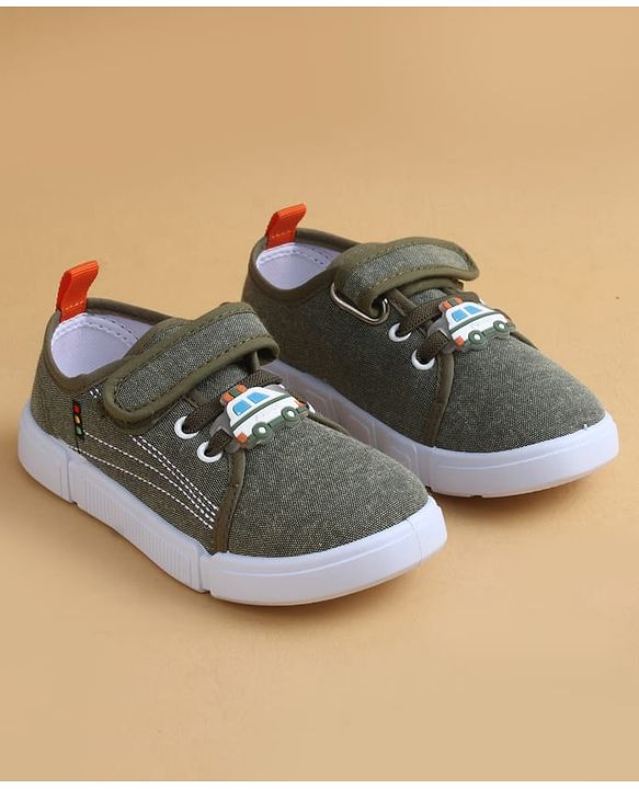 Cute Walk by Babyhug Casual Shoes with Velcro Closure & Vehicle Applique - Olive Green