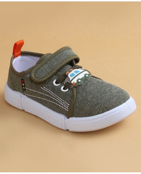 Cute Walk by Babyhug Casual Shoes with Velcro Closure & Vehicle Applique - Olive Green