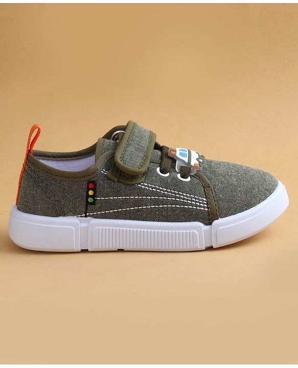 Cute Walk by Babyhug Casual Shoes with Velcro Closure & Vehicle Applique - Olive Green
