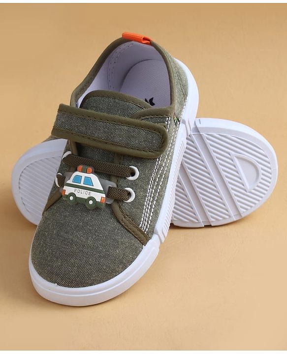 Cute Walk by Babyhug Casual Shoes with Velcro Closure & Vehicle Applique - Olive Green