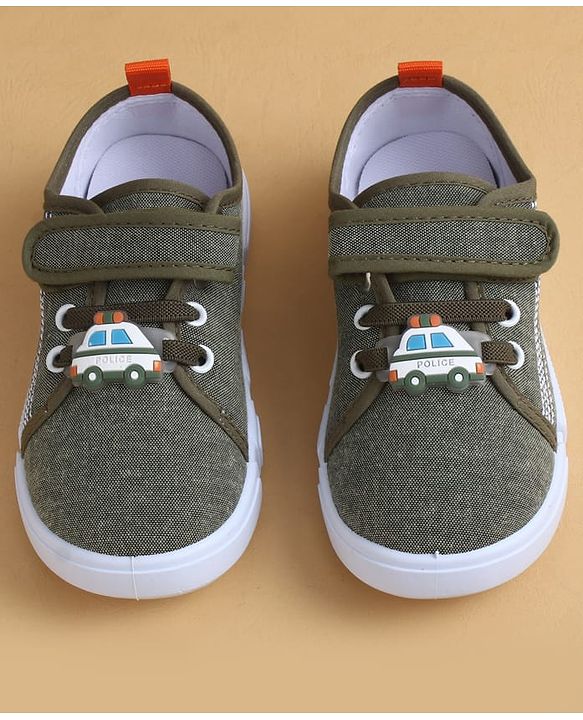 Cute Walk by Babyhug Casual Shoes with Velcro Closure & Vehicle Applique - Olive Green