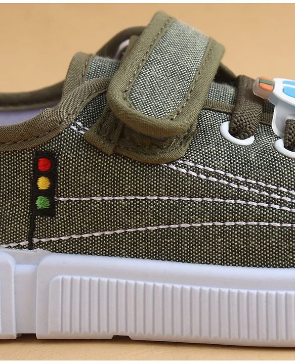Cute Walk by Babyhug Casual Shoes with Velcro Closure & Vehicle Applique - Olive Green