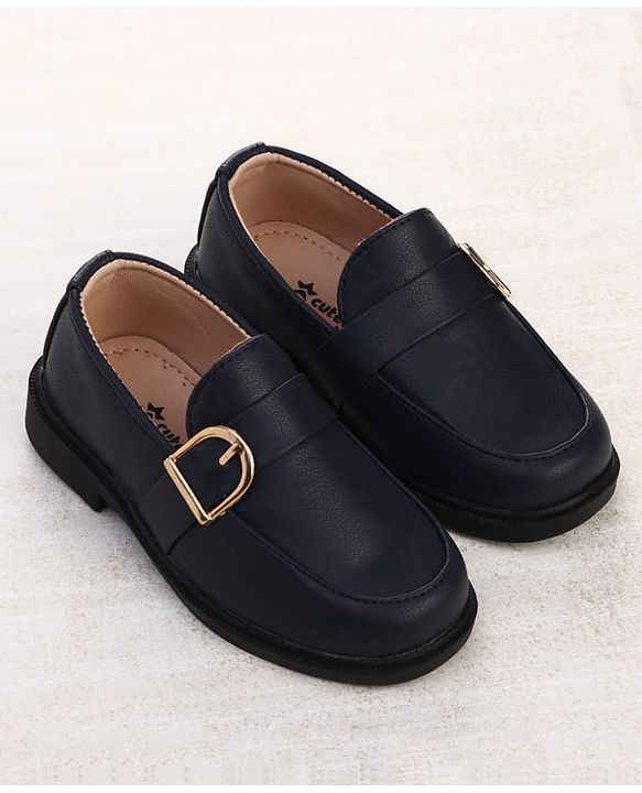 Cute Walk by Babyhug Slip On Solid Oxford Shoes with Buckle Design - Navy Blue