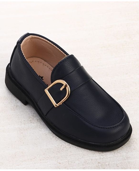 Cute Walk by Babyhug Slip On Solid Oxford Shoes with Buckle Design - Navy Blue