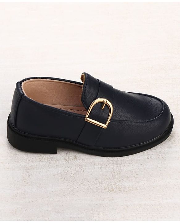 Cute Walk by Babyhug Slip On Solid Oxford Shoes with Buckle Design - Navy Blue