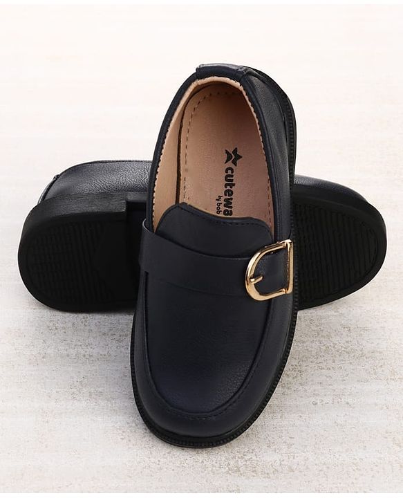 Cute Walk by Babyhug Slip On Solid Oxford Shoes with Buckle Design - Navy Blue