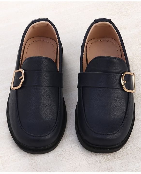 Cute Walk by Babyhug Slip On Solid Oxford Shoes with Buckle Design - Navy Blue