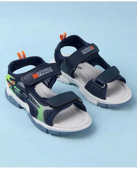 Cute Walk by Babyhug Sandals With Text Design & Velcro Closure - Navy Blue