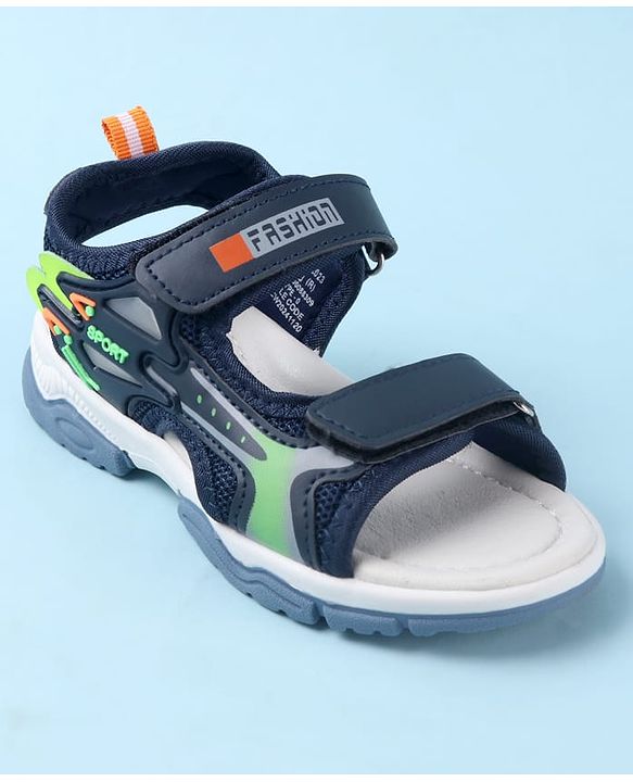 Cute Walk by Babyhug Sandals With Text Design & Velcro Closure - Navy Blue