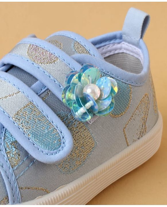 Cute Walk by Babyhug Casual Shoes with Velcro Closure And Sequin Flower Design - Blue