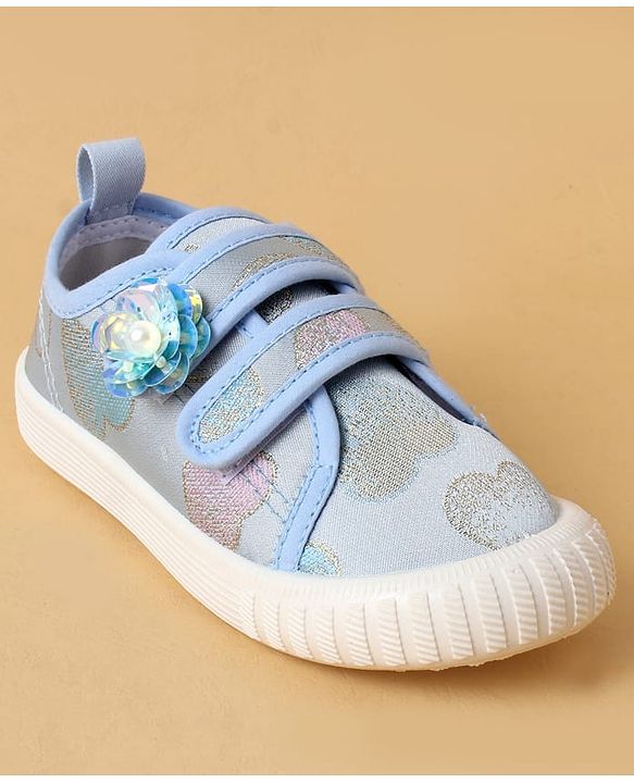 Cute Walk by Babyhug Casual Shoes with Velcro Closure And Sequin Flower Design - Blue