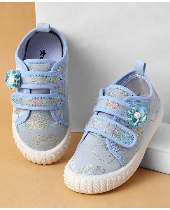 Cute Walk by Babyhug Casual Shoes with Velcro Closure And Sequin Flower Design - Blue