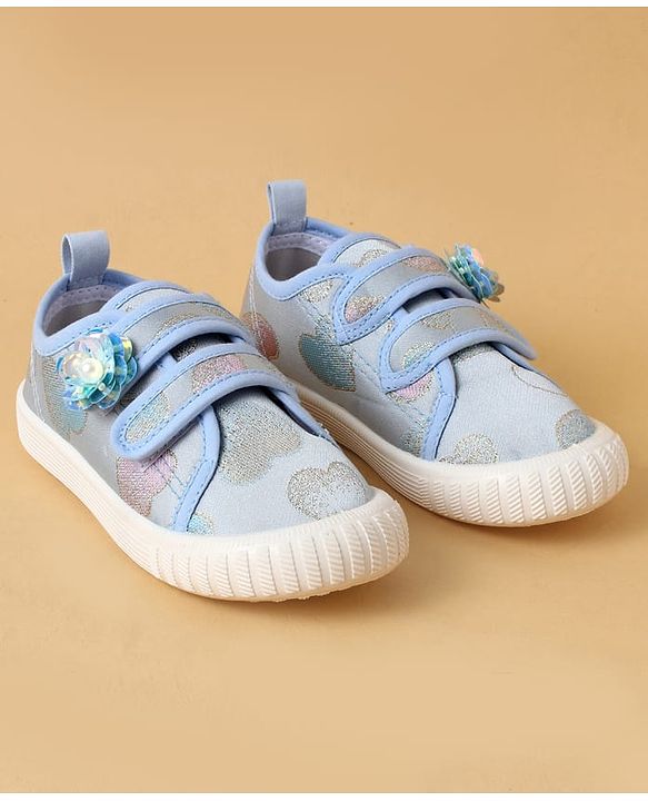 Cute Walk by Babyhug Casual Shoes with Velcro Closure And Sequin Flower Design - Blue