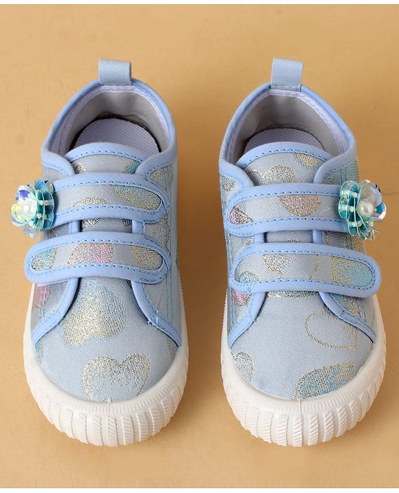 Cute Walk by Babyhug Casual Shoes with Velcro Closure And Sequin Flower Design - Blue