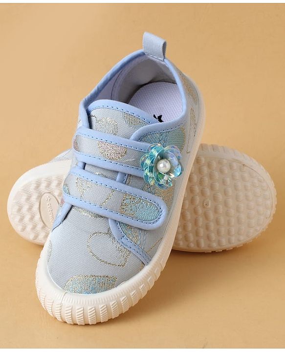Cute Walk by Babyhug Casual Shoes with Velcro Closure And Sequin Flower Design - Blue