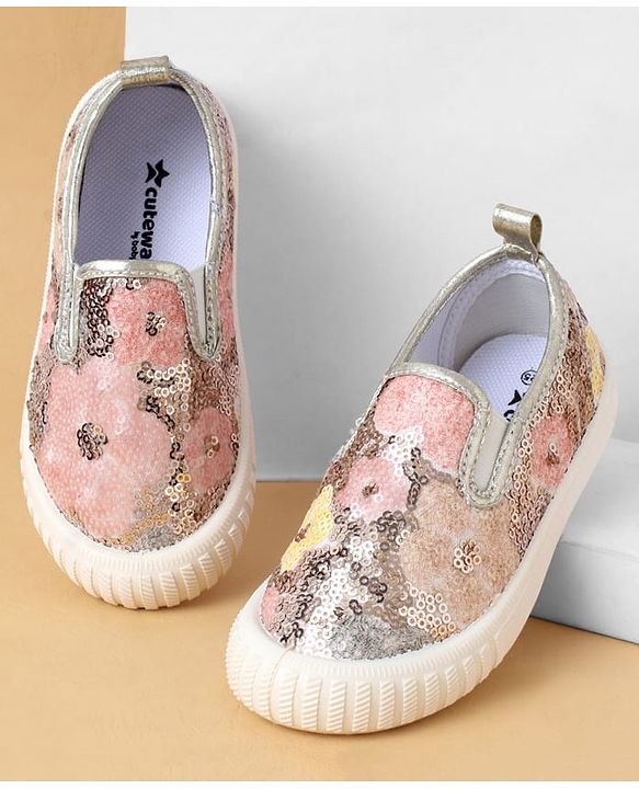 Cute Walk by Babyhug Casual Shoes With Sequin Detailing - Golden