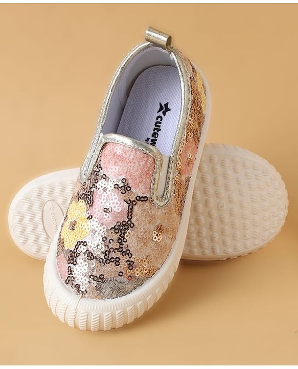 Cute Walk by Babyhug Casual Shoes With Sequin Detailing - Golden
