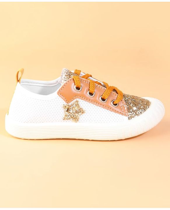 Cute Walk by Babyhug Lace Up Casual Shoes With Star Applique - Golden