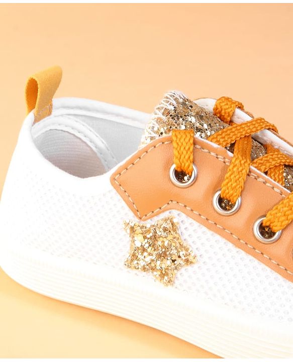 Cute Walk by Babyhug Lace Up Casual Shoes With Star Applique - Golden
