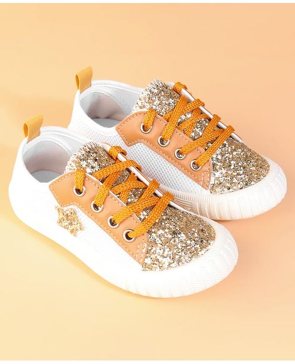 Cute Walk by Babyhug Lace Up Casual Shoes With Star Applique - Golden