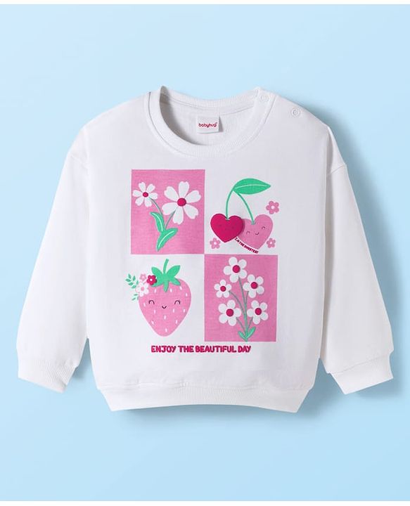Babyhug Cotton Knit Full Sleeves Sweatshirt with Tropical Theme Print - White